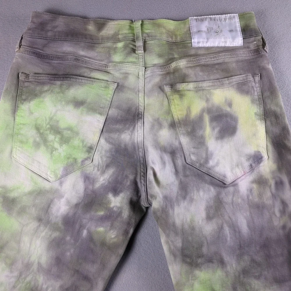 True Religion Tie Dye Jeans Mens 32x29 Gray Green Yellow Straight Leg Back Label